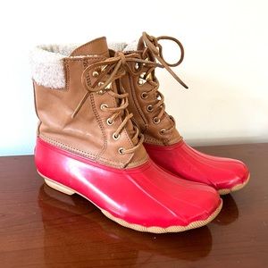 Red Sperry Topsider Boots with Fleece Lining